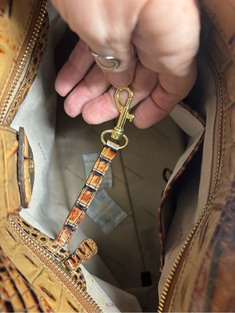 Brahmin Croc-Embossed Shoulder Bag in Cognac Multi-Tone - Picture 9 of 11